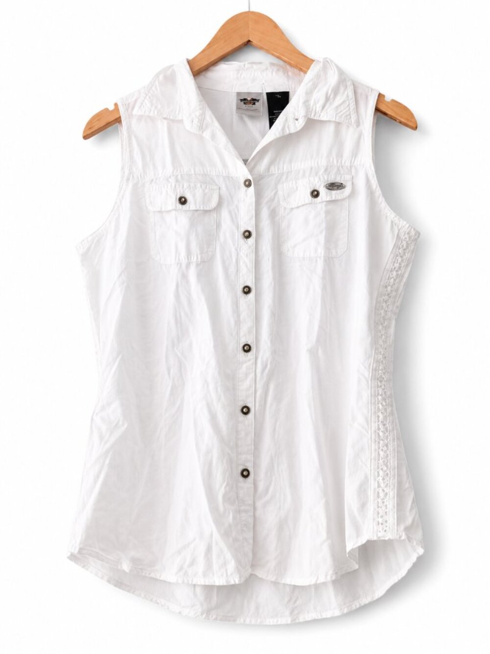 Harley-Davidson White Sleeveless Button Up Shirt Medium